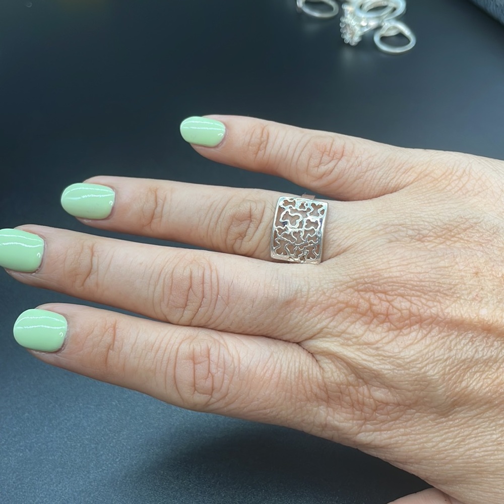 Sliver Ring, Rectangle Shaped Design With Intrica… - image 1